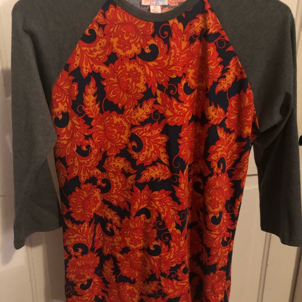 LuLaRoe Orange, Navy, Gray 3/4 Sleeve Cotton Shirt